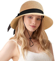 Cappello solare pieghevole con bordo ampio - Protezione UV - Cappello solare pieghevole - Corda regolabile - Cappello solare in paglia intrecciata - Dimensioni 56-58 cm - Cappello di paglia