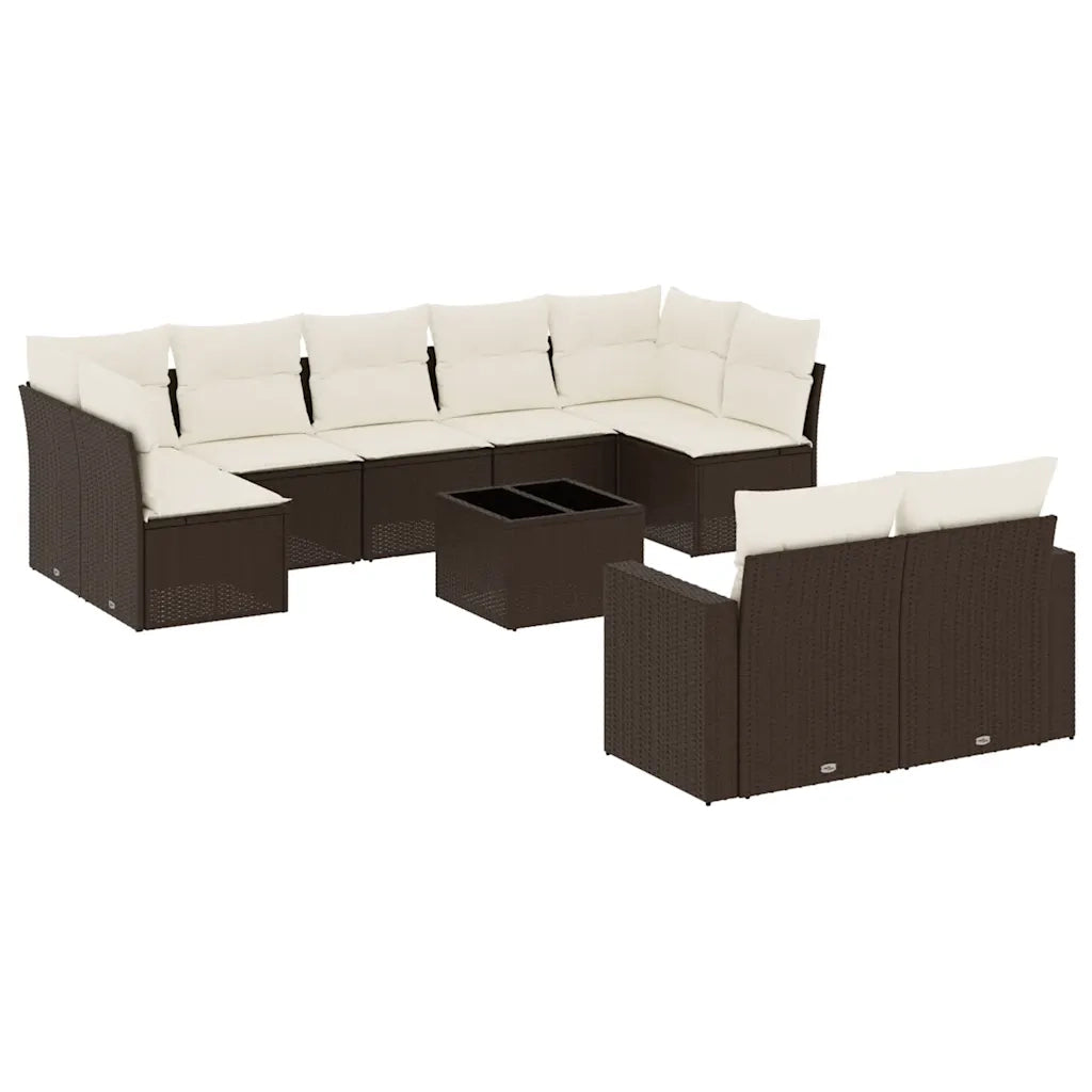 Set Divani da Giardino 10pz con Cuscini in Polyrattan Marrone 3219423