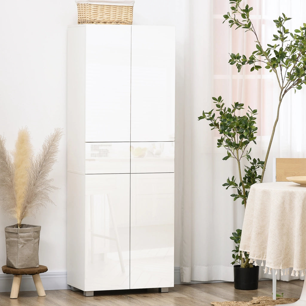 Armadio da Cucina con 4 Ante 2 Cassetti e Ripiani Regolabili ¨C zephmum ¨C Bianco 60x35x170 cm