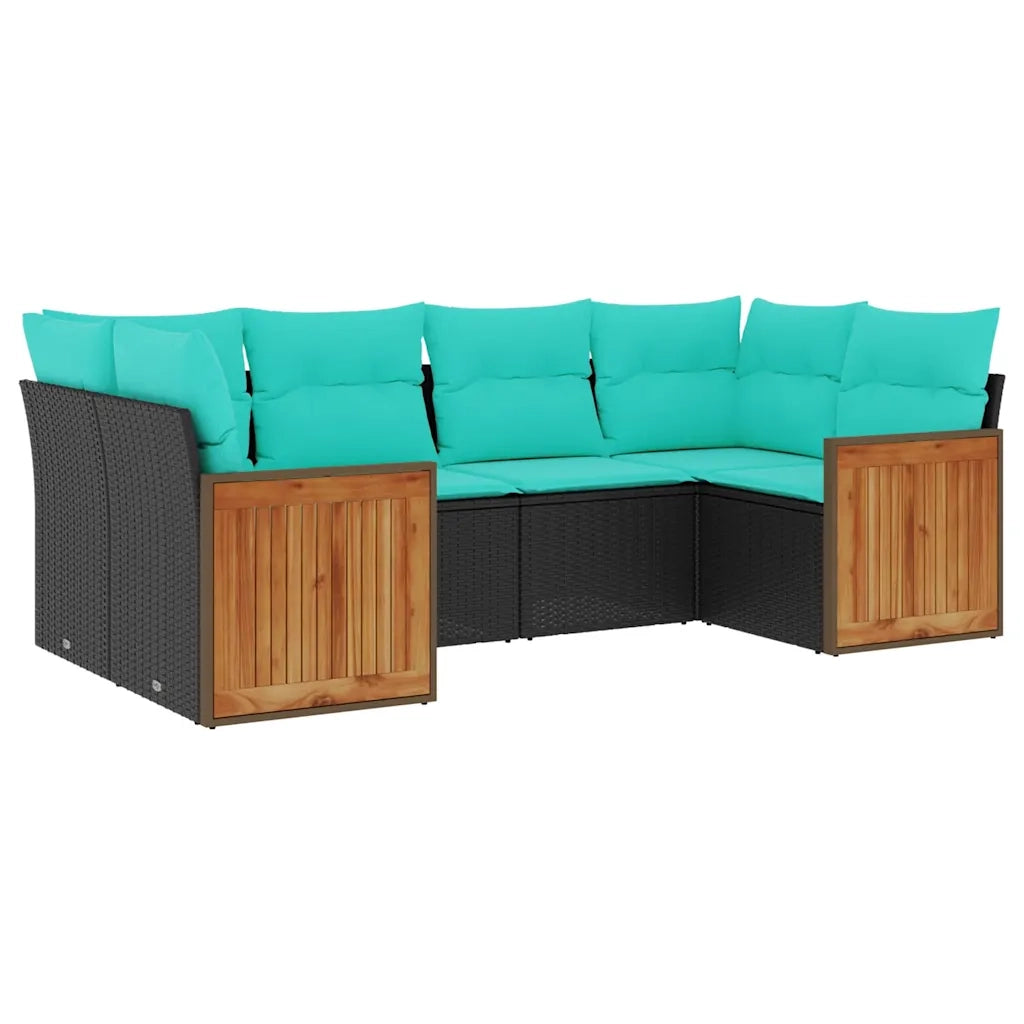 Set Divani da Giardino 6 pz con Cuscini Nero in Polyrattan 3227940