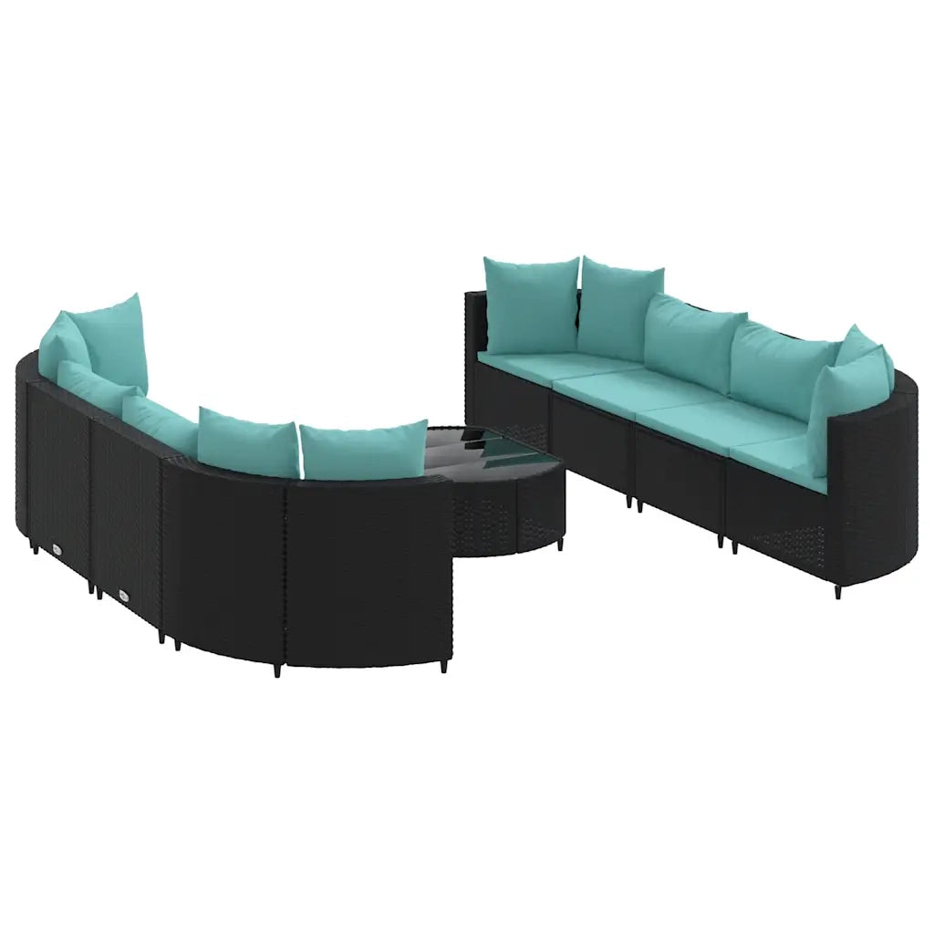 Set Divani da Giardino 9 pz con Cuscini Nero in Polyrattan 3308428