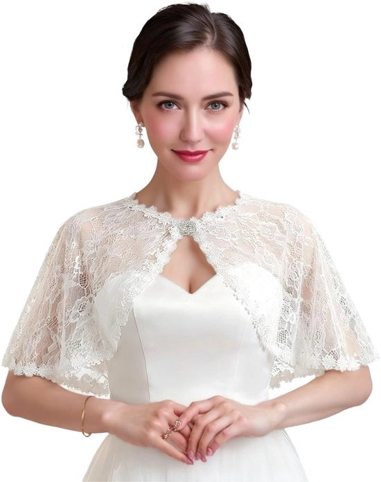 Cappotto da sposa con frange - Sciarpa elegante con bordi - Fanciulla da sposa - Cappuccio bianco - Chiusura con fiocchi regolabili - 33 cm di lunghezza