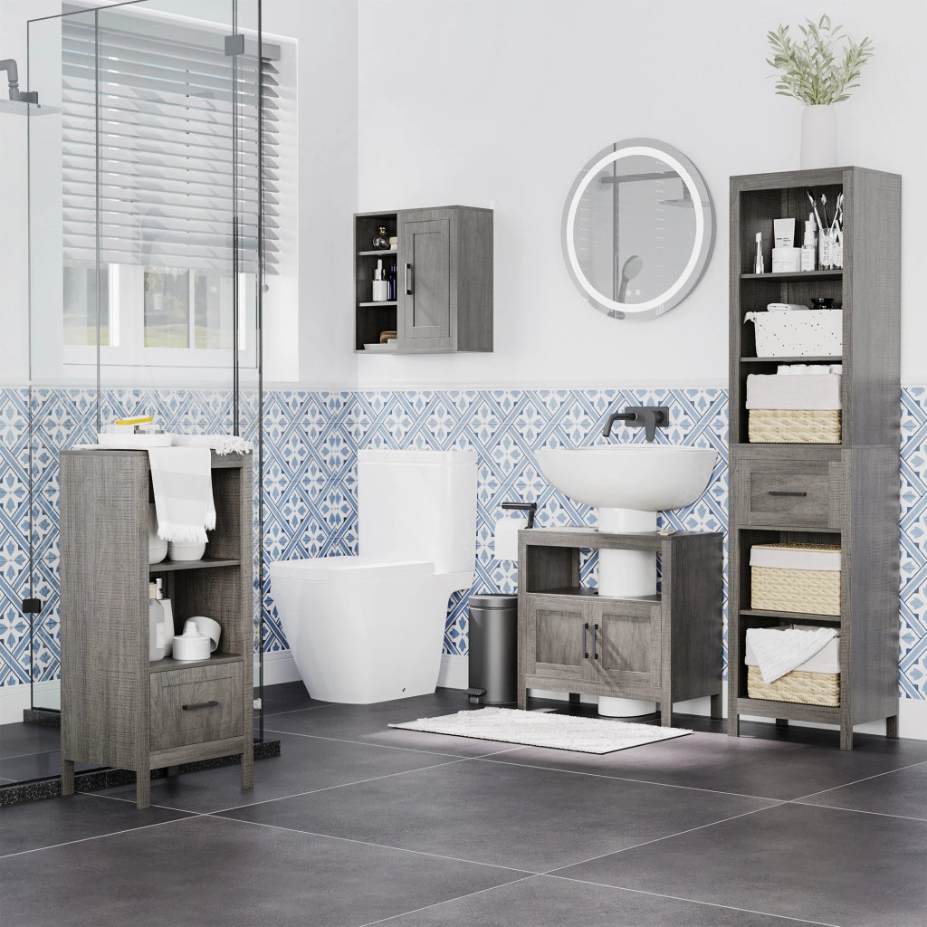 Mobile da bagno sospeso a parete ¨C Xylo ¨C Grigio con anta e ripiani 48x20x50 cm