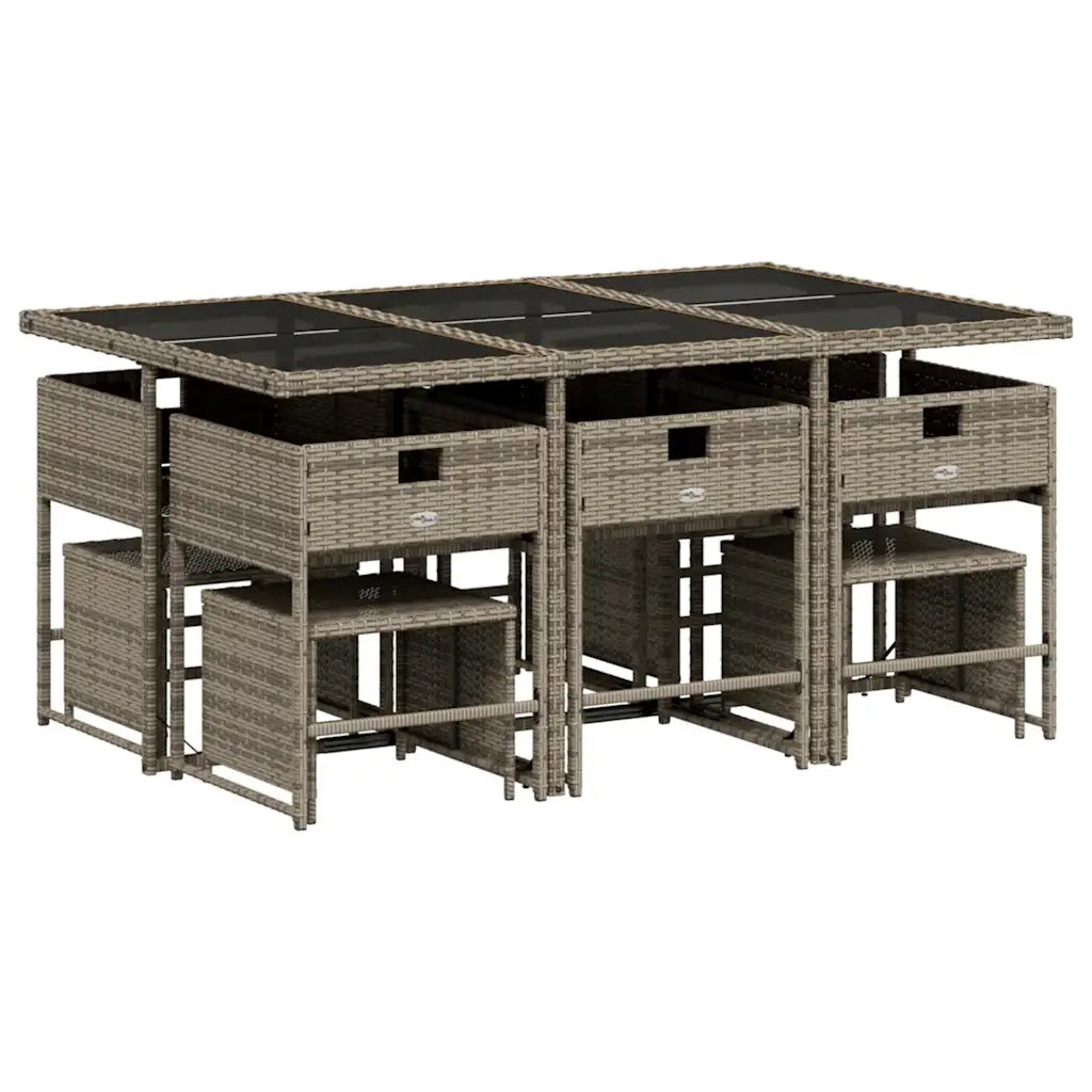 Set da Pranzo da Giardino 11pz con Cuscini in Polyrattan Grigio 3278095