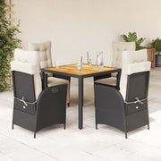 Set da Pranzo da Giardino 5 pz Nero con Cuscini in Polyrattan 3213087