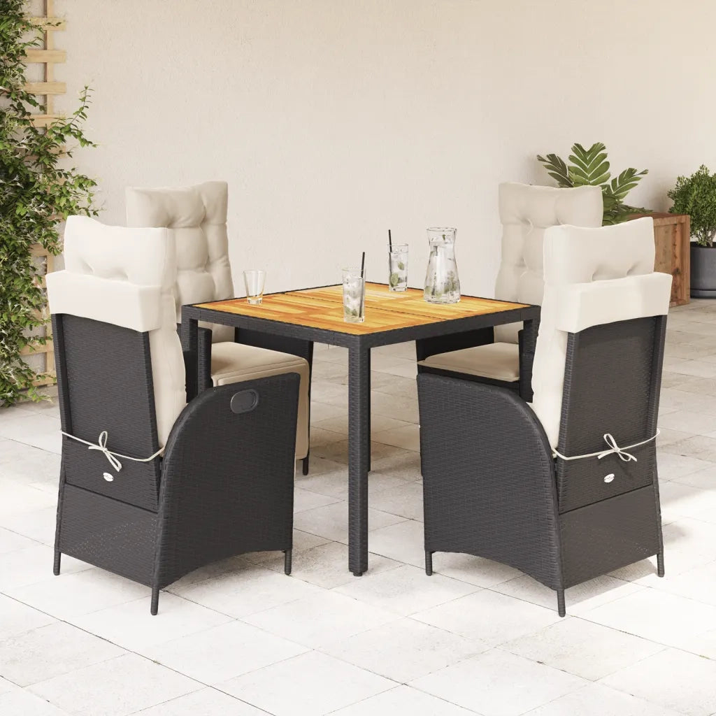 Set da Pranzo da Giardino 5 pz Nero con Cuscini in Polyrattan 3213087