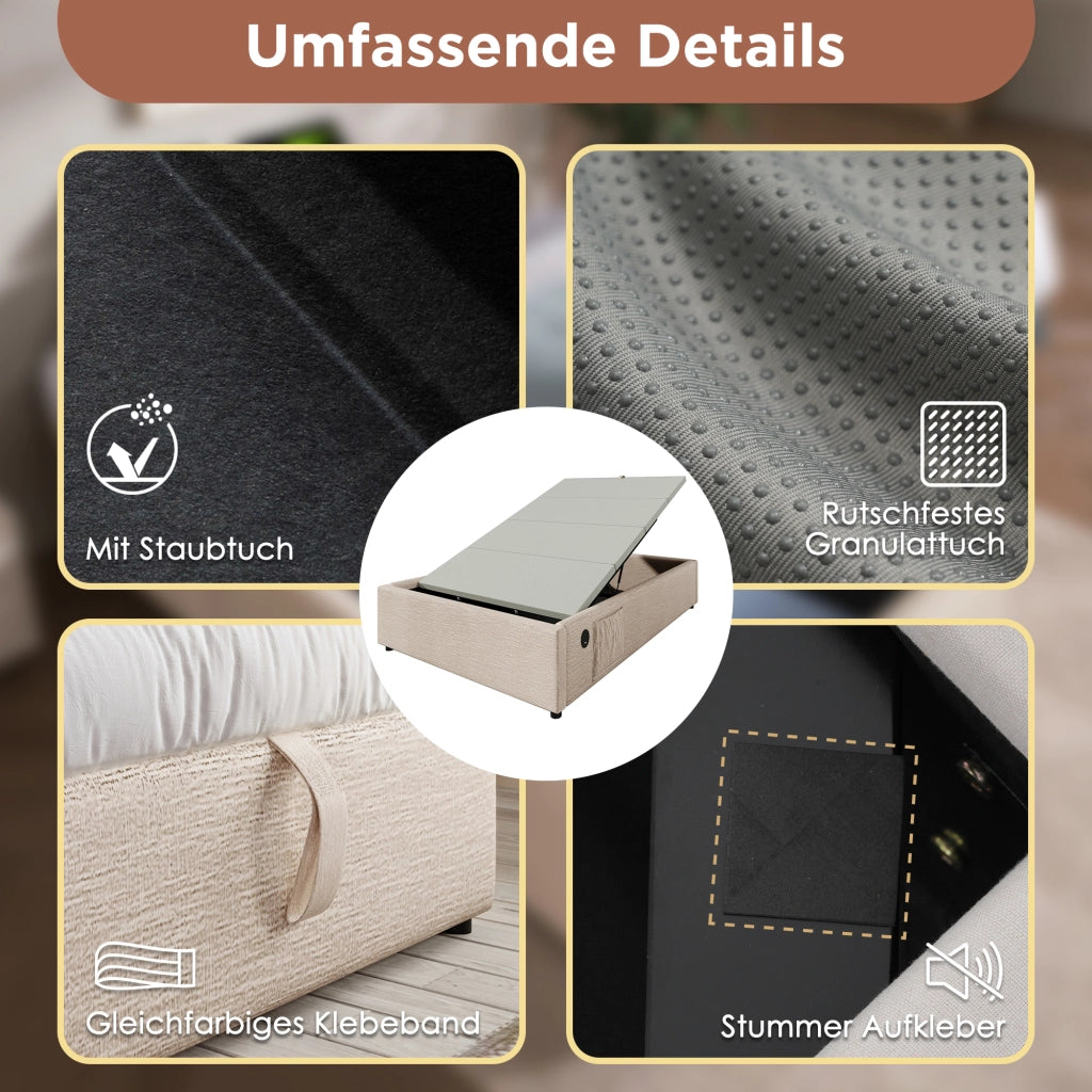 letto imbottito lino beige naturale 140 x 200 cm