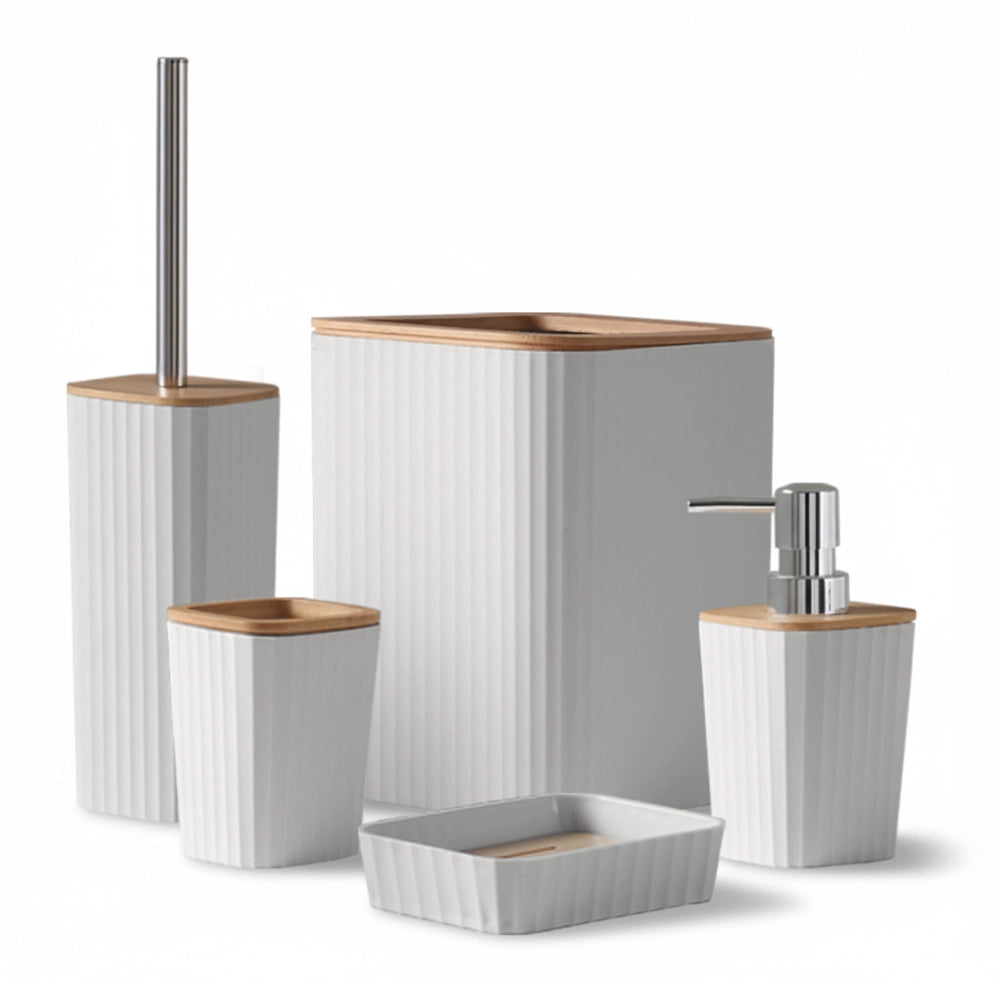 Set accessori bagno crema in plastica e bambù 5 pezzi – Show
