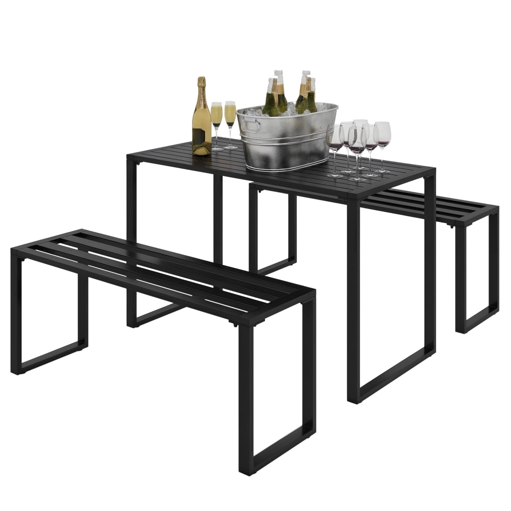 Set Giardino 4 Posti con Tavolo e 2 Panche ¨C Minimal ¨C Metallo Nero
