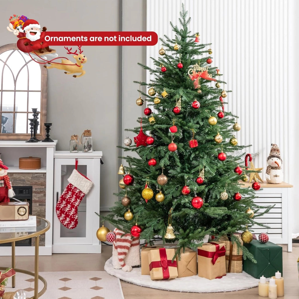 Albero di Natale 136 cm, Albero di Natale Artificiale Pre-Illuminato con 386 Rametti in PE e PVC, 180 Luci a LED Bianco Caldo e 8 Modalità di Illuminazione (136 cm)