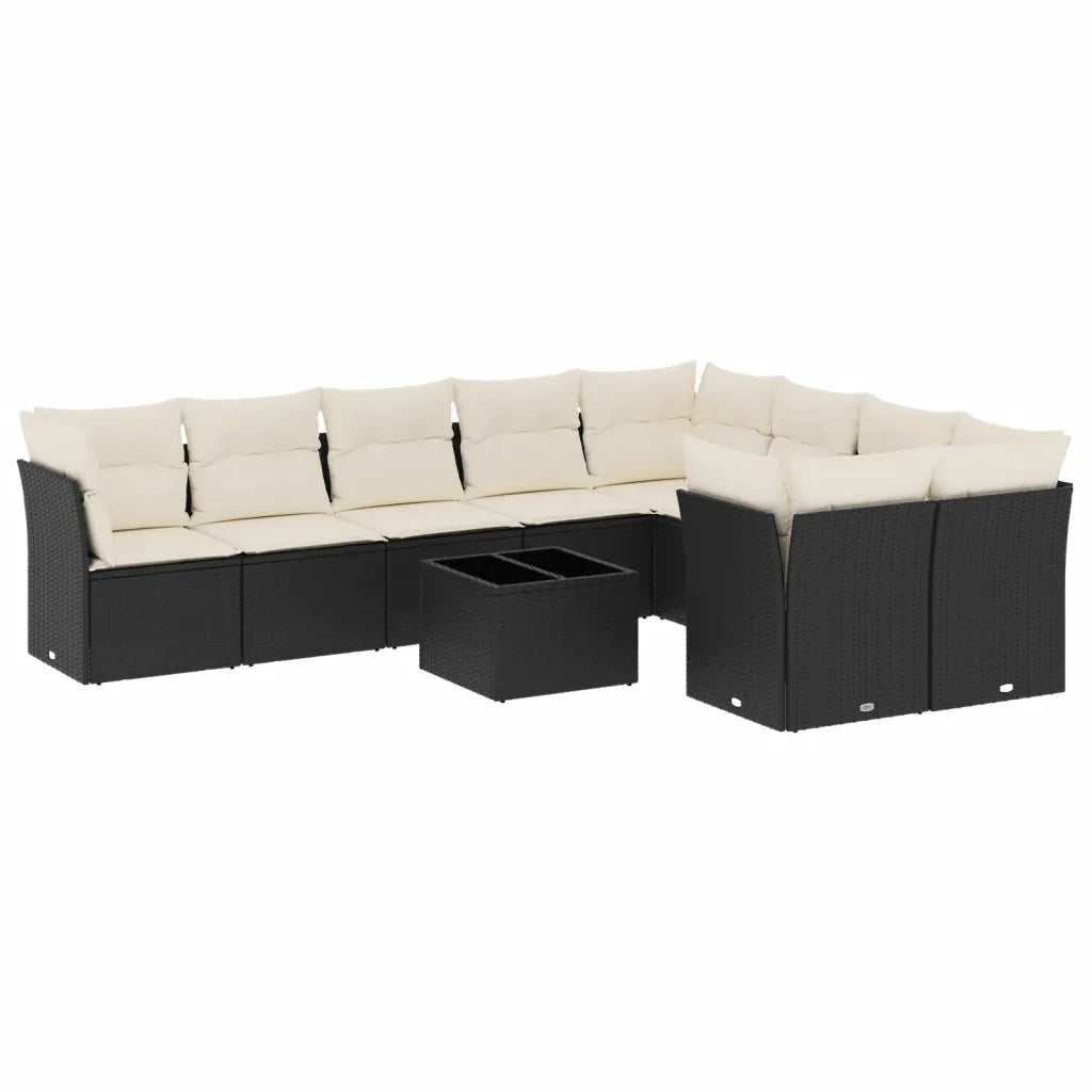 Set Divani da Giardino 10pz con Cuscini in Polyrattan Nero