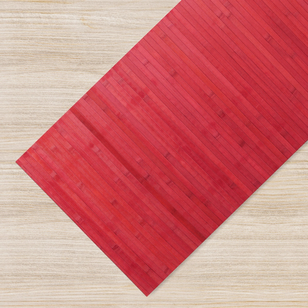 Tappeto Passatoia In Vero Bamboo Tappeto Cucina Ingresso In Legno Antiscivolo Aderente Lavabile E Antimacchia Tagliabile  - Bordeaux - 50x200 cm