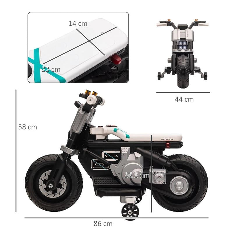 MOTO ELETTRICA CON ROTELLE PER BAMBINI 3-5 ANNI BIANCA E NERA