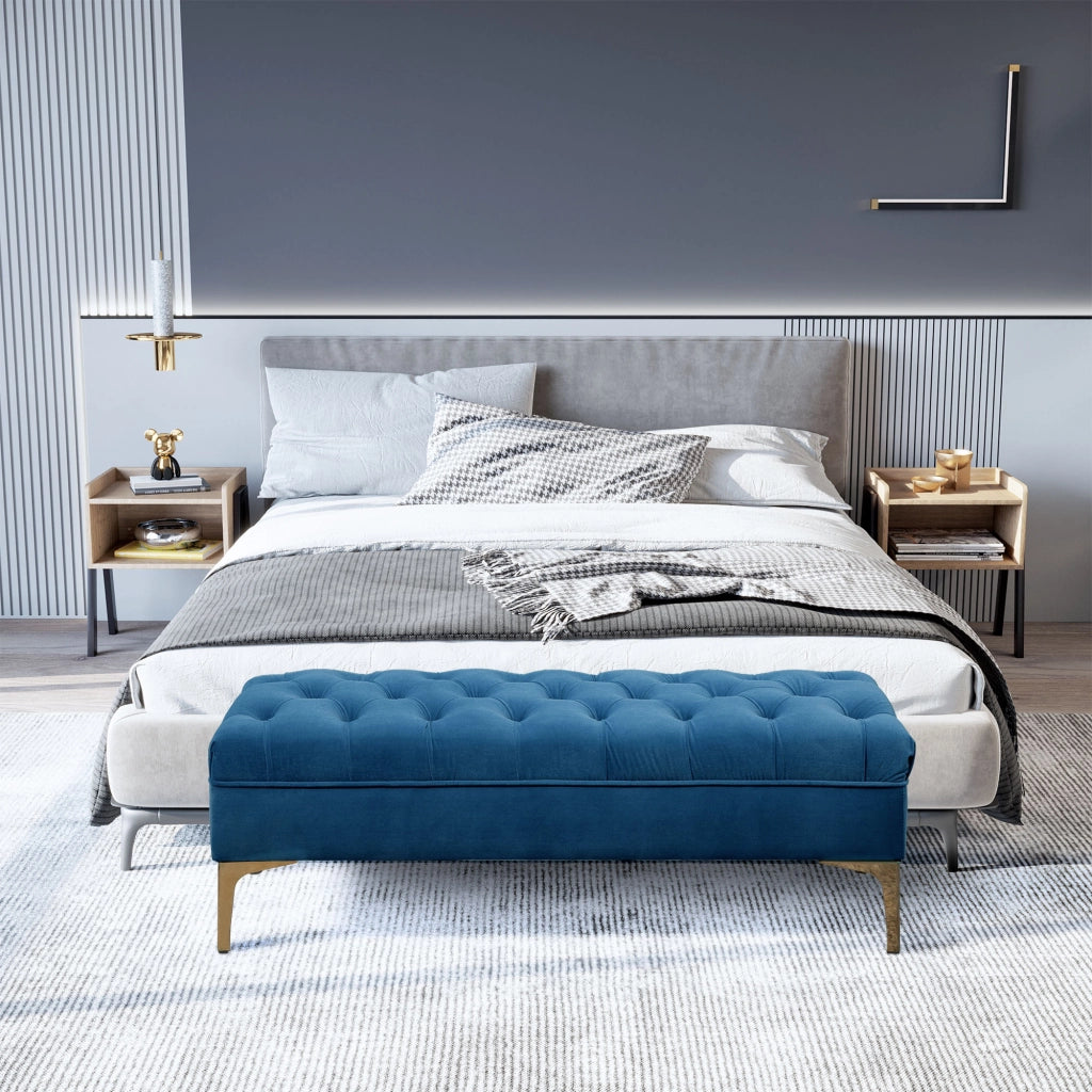 Letto contenitore imbottito in velluto blu ¨C Minimal ¨C 90x200 cm