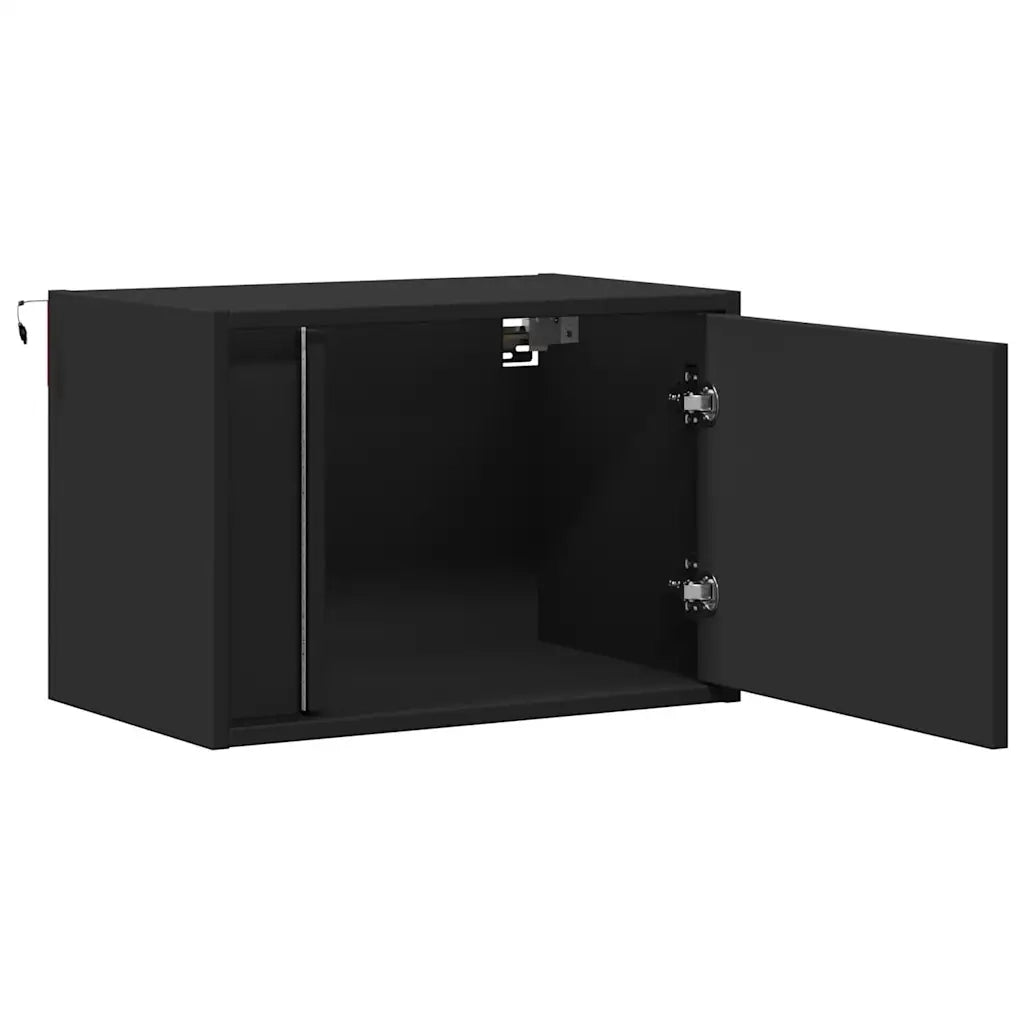 Set di 2 Comodini | Armadio da Notte | Mobiletto da notte a Parete con Luci LED Neri