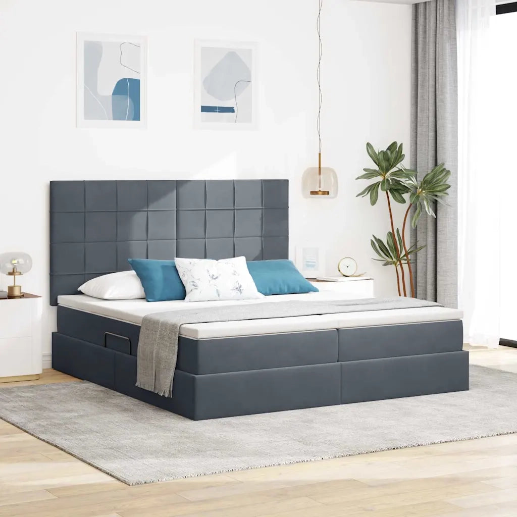 Letto con testiera Grigio scuro 200 x 200 cm Velluto