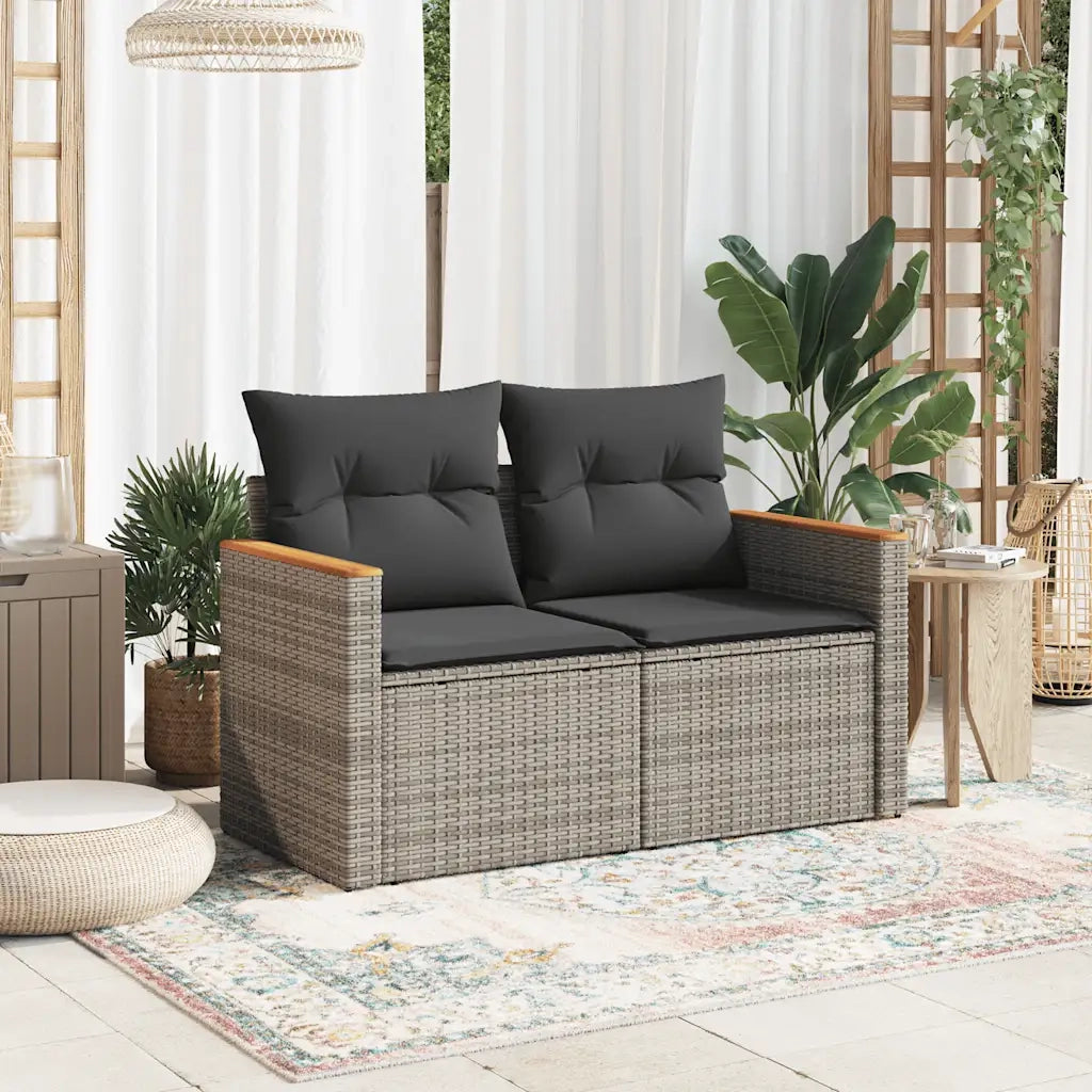 Divano da Giardino con Cuscini 2 Posti Grigio in Polyrattan 366128