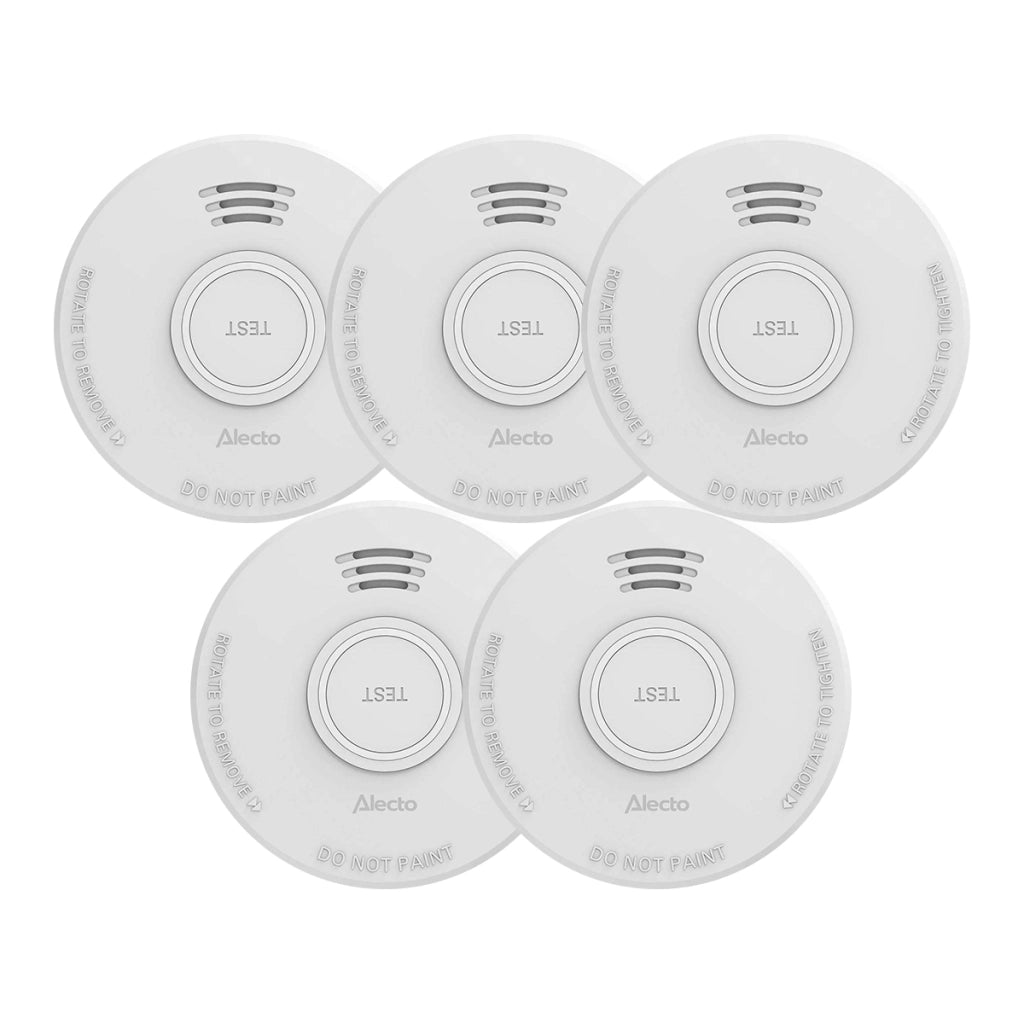 Confezione da 5 Rilevatori di Fumo Autonomi da 85 dB con Batteria da 9 V Sostituibile da 1 Anno Bianco Alecto