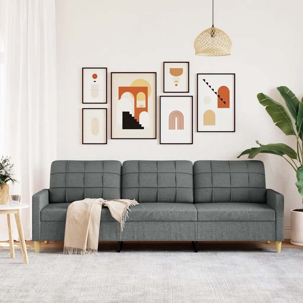 Divano a 3 Posti-Sofa 3 Posti Grigio Scuro 210 cm in Tessuto