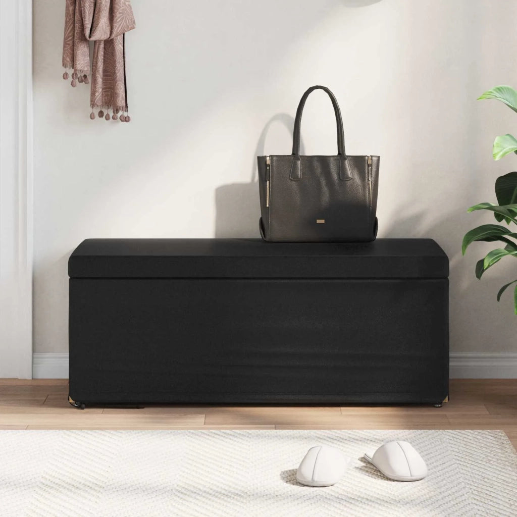 Pouf Nero Pelle Sintetica e Legno Ingegnerizzato 876801