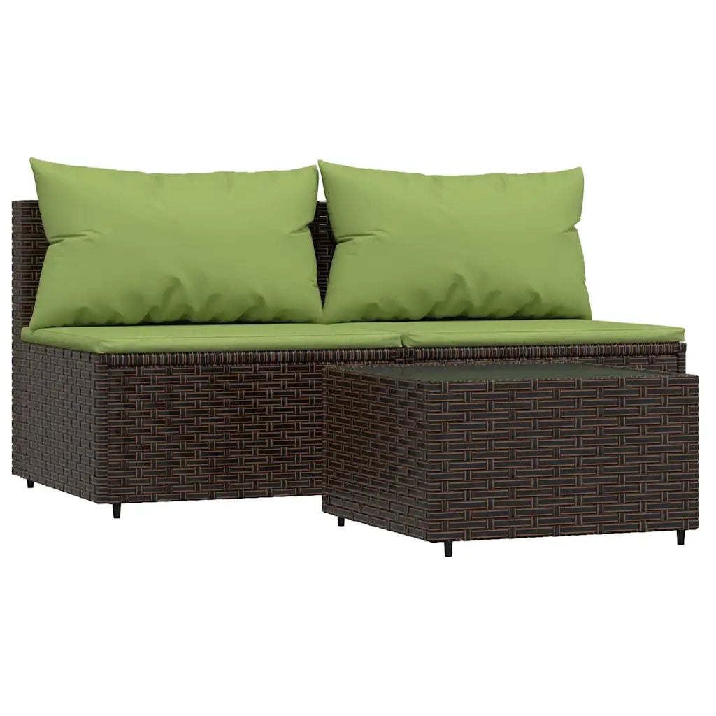 Set Mobili da Giardino 3 pz con Cuscini in Polyrattan Marrone 319835