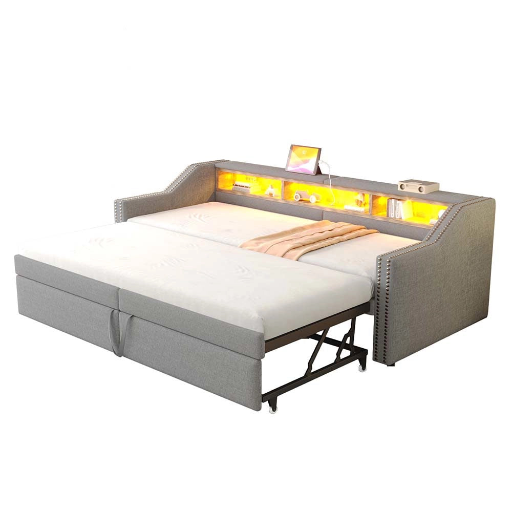 Divano letto - Xylo - 90x200 cm LED USB contenitore grigio chiaro