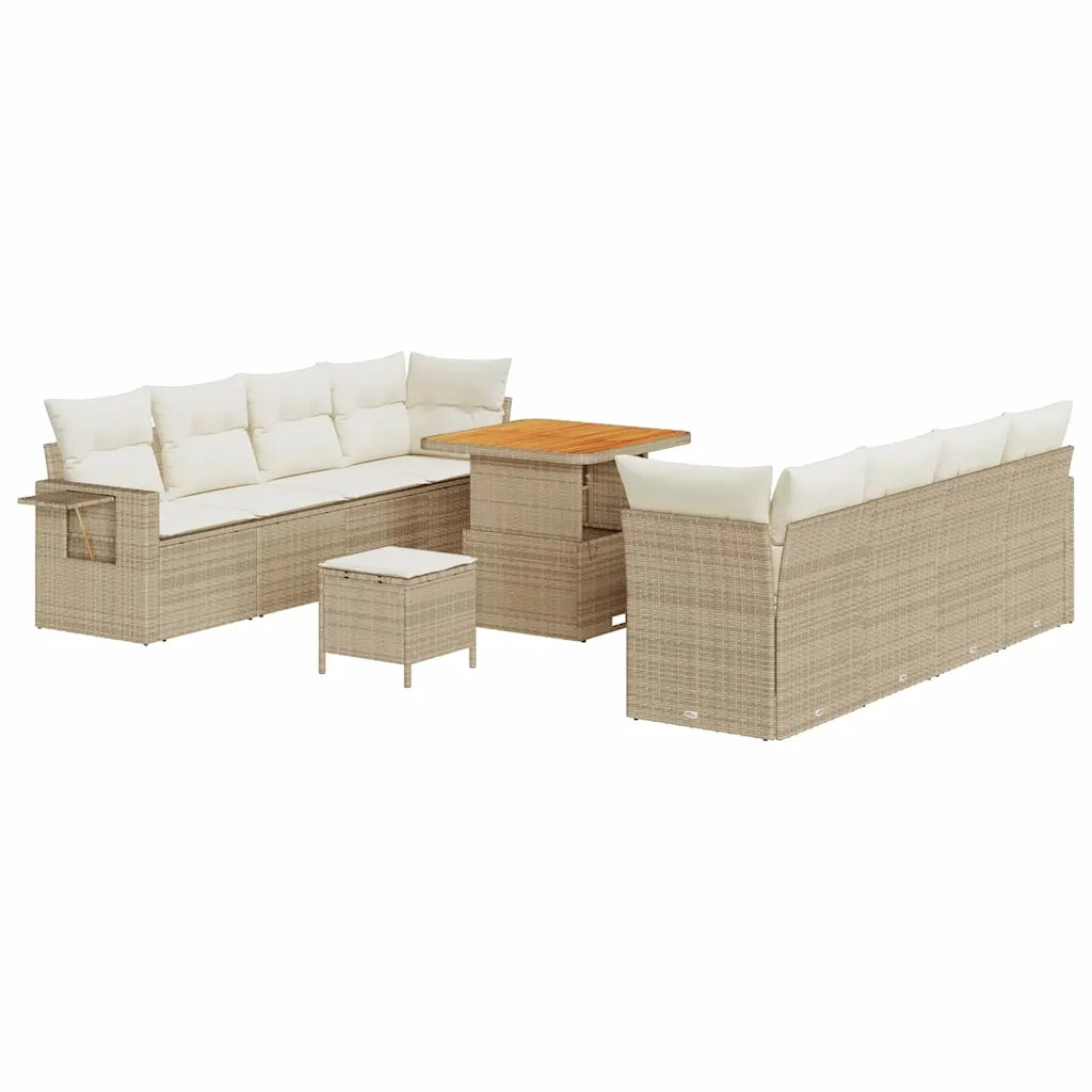 Set Divano da Giardino 11 pcs Beige e Crema polyrattan