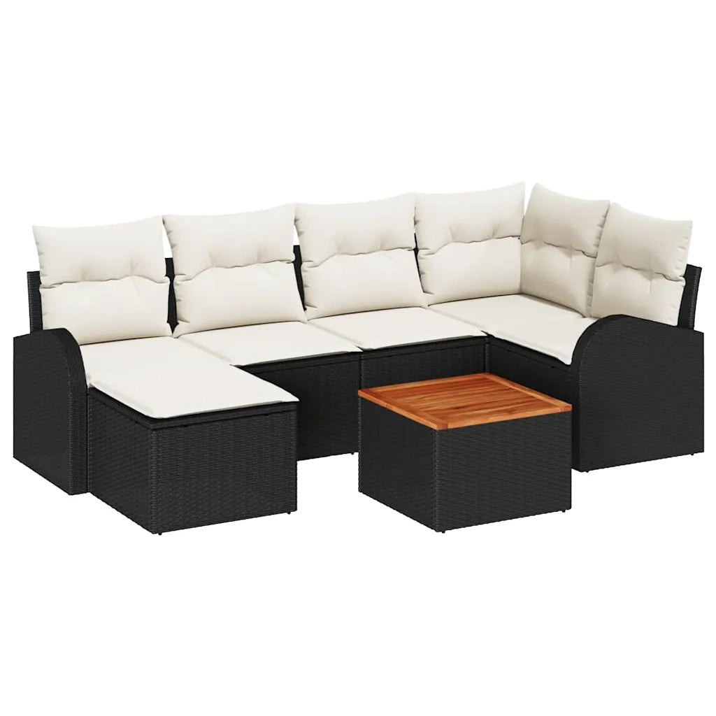 Set Divano da Giardino 7 pcs Nero e Crema polyrattan