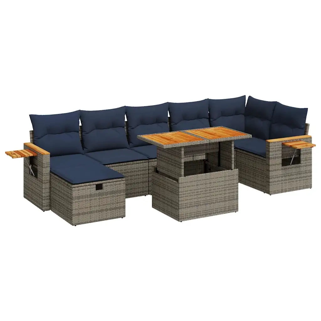 Set Divani Giardino 8 pz con Cuscini Grigio Polyrattan Acacia 3328146