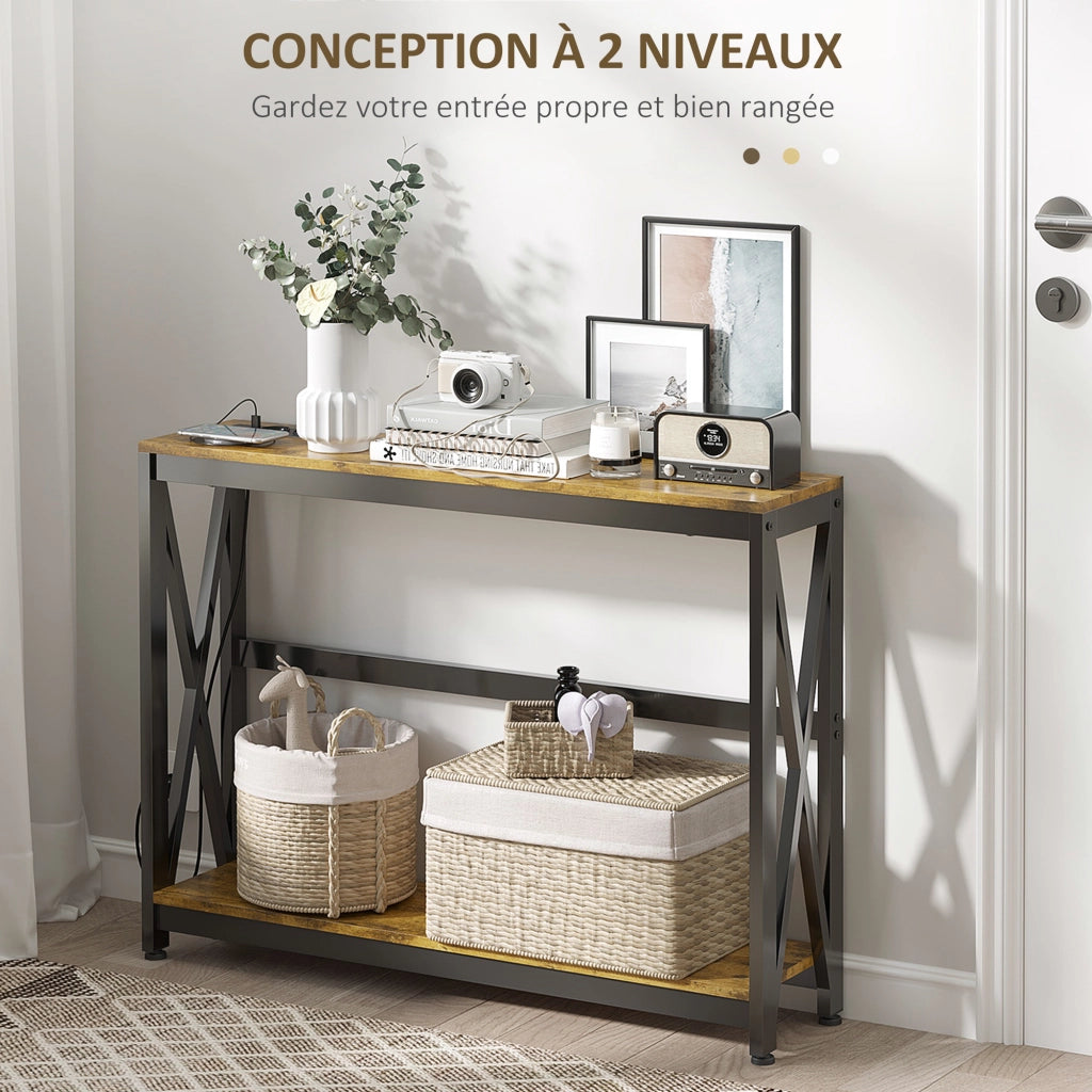 Tavolino console a 2 livelli ¨C Minimal ¨C 100x24x75 cm marrone