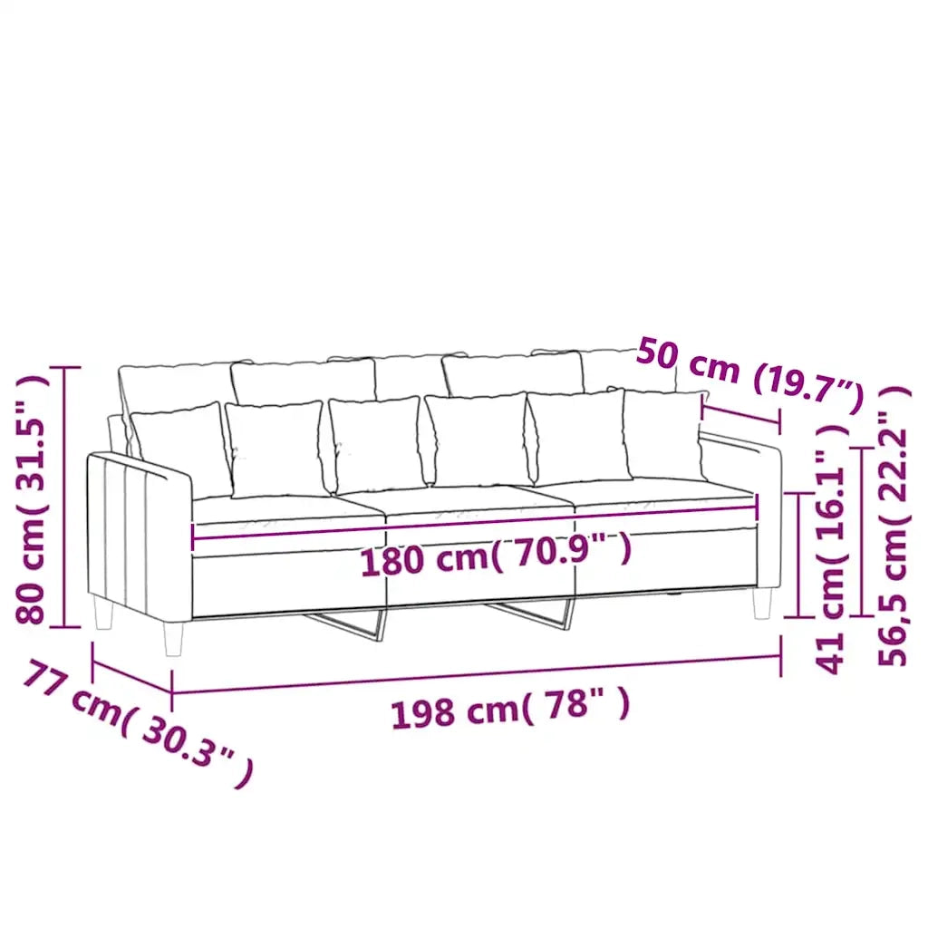 Divano a 3 Posti-Sofa 3 Posti Crema 180 cm in Velluto 284632