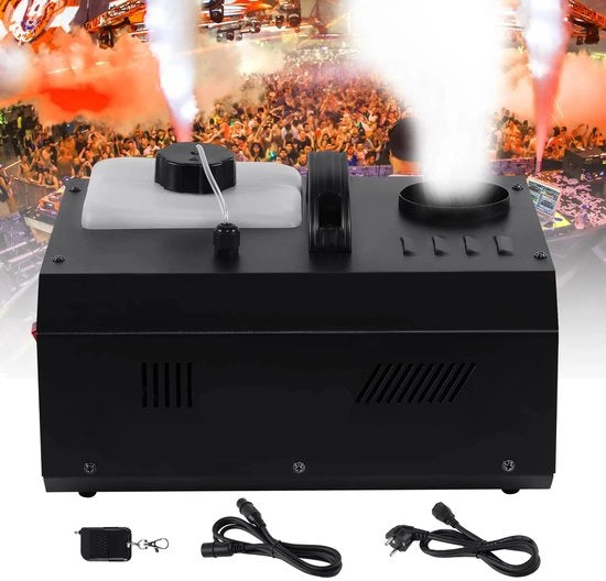 Macchina di Fumo - 1500W Macchina di Fumo Verticale – Controllo DMX & Comando a Radiofrequenza – Generatore di Nebbia Potente per Eventi, Palco & Disco - Nero