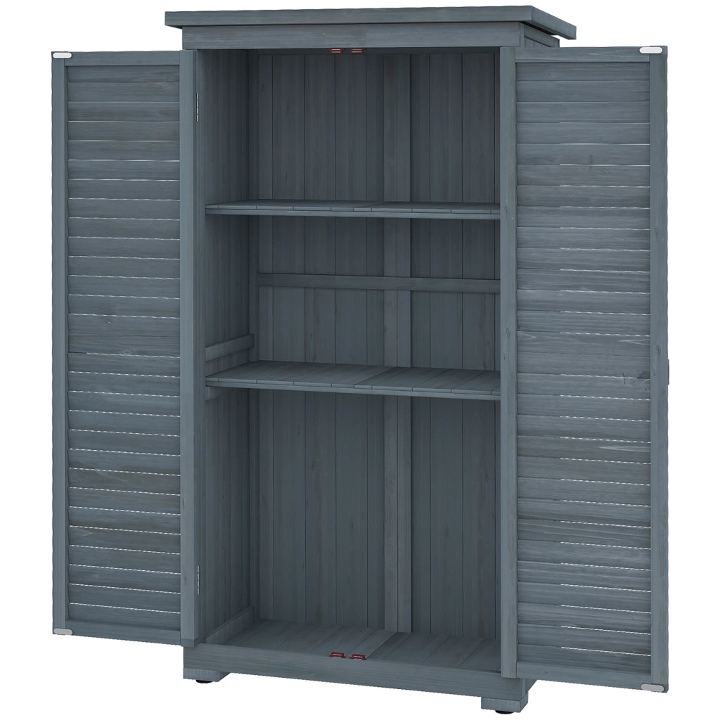 Armadio da Esterno in Legno con 2 Porte a Persiana e Ripiani Interni, 87x46.5x160 cm, Grigio