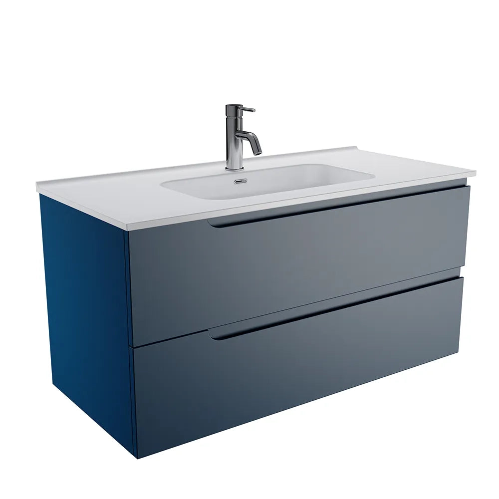 Mobile bagno sospeso 100 cm due cassetti blu zaffiro opaco con lavabo | Ardenne
