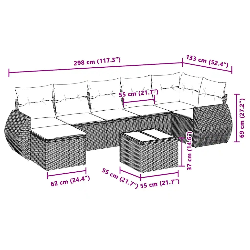 Set Divano da Giardino 8pz con Cuscini Grigio Chiaro Polyrattan 3221691