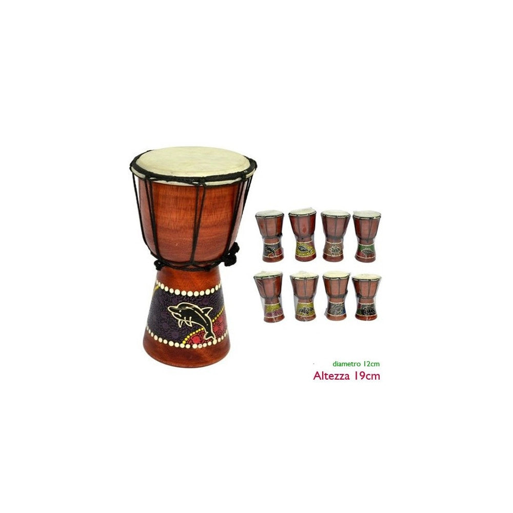 Trade Shop - Bongo In Legno Decorativo Africano Tamburo Arredamento Altezza 19 X Diametro 12 -