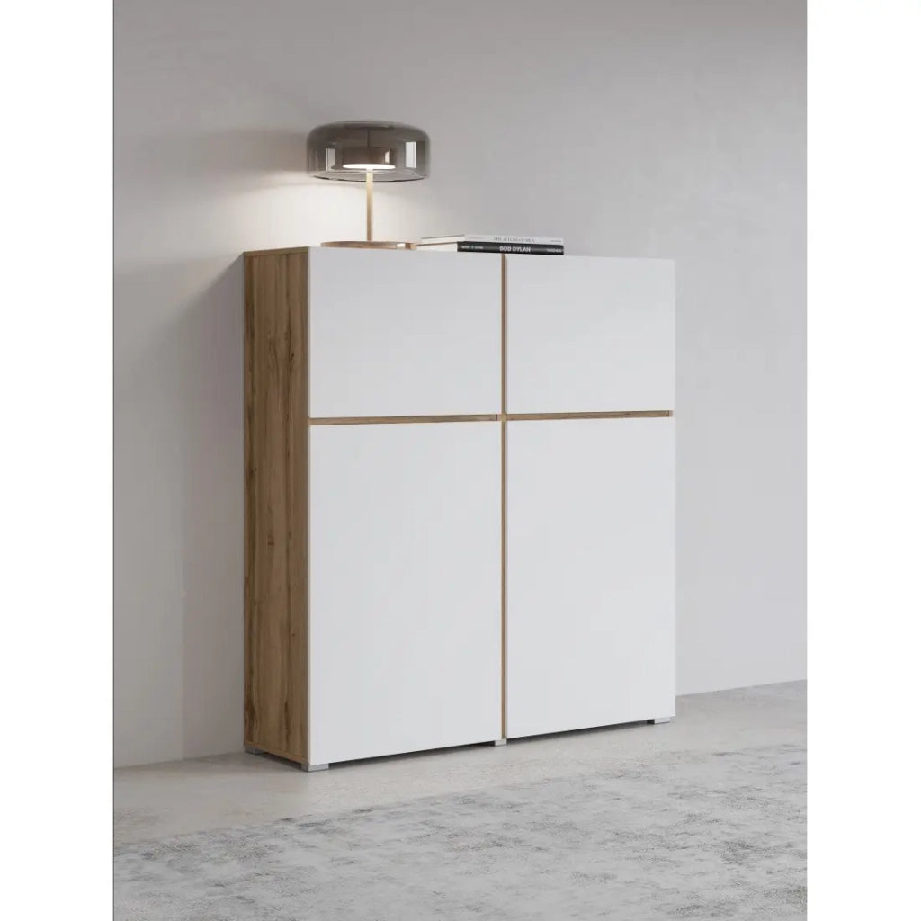 Buffet alto HAVANA – 120cm – 4 ante a battente – Rovere e bianco – Design minimalista e moderno
