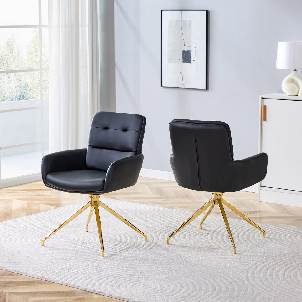 2 sgabelli girevoli 360° in PU nero con gambe in metallo dorato, seduta imbottita per sala da pranzo e area relax