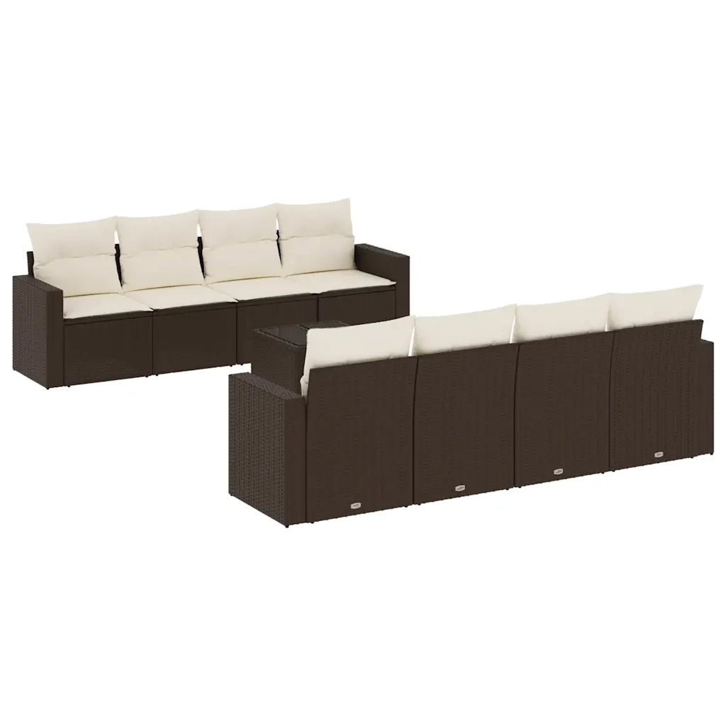 Set Divani da Giardino 9pz con Cuscini Marrone in Polyrattan 3218743