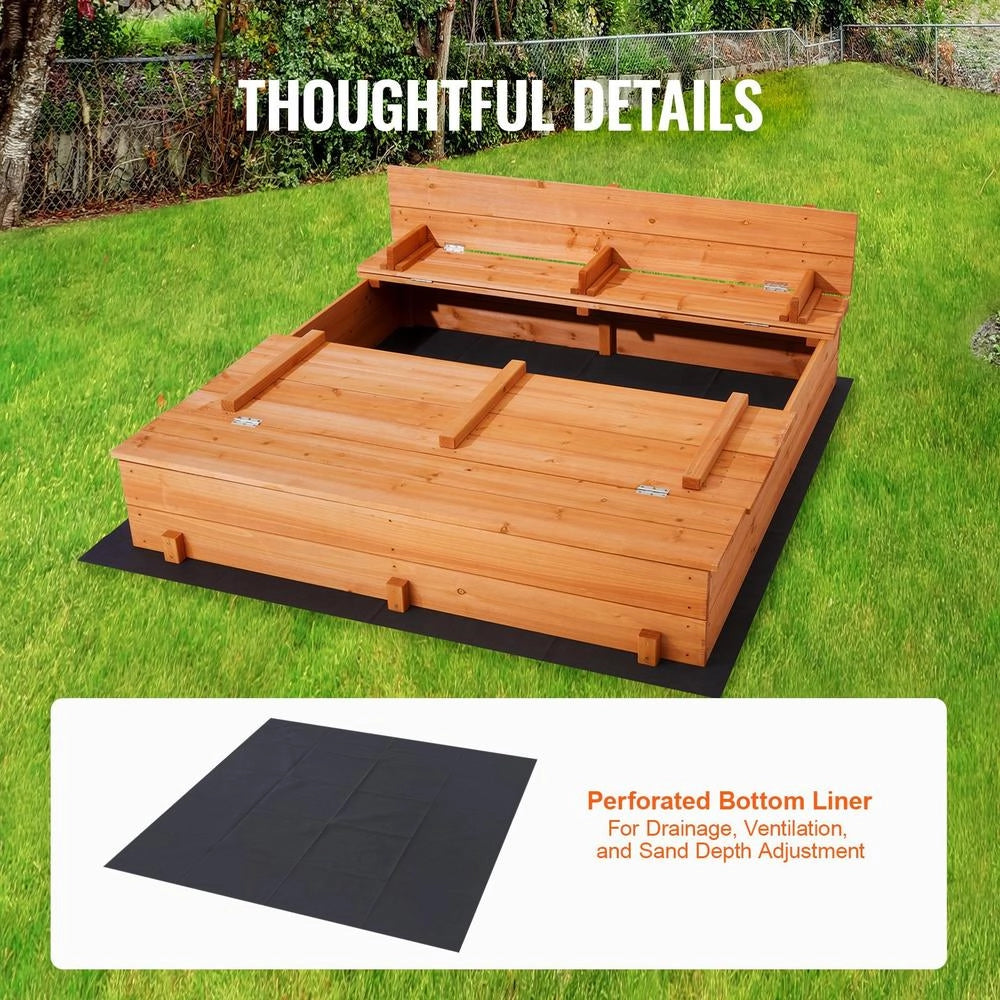 Sabbiera Legno 1330x1200x430mm Panche Pieghevoli Fondo Legno Naturale Cortile Spiaggia 3-12 Anni