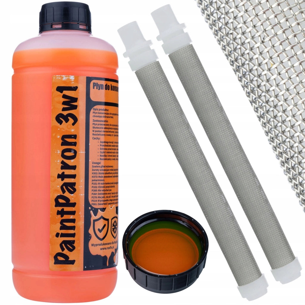 Set di Manutenzione e Pulizia per Spruzzatore Airless di Verniciatura – Rosfix PaintPatron 3in1 1L + 2 Filtri 60 Mesh