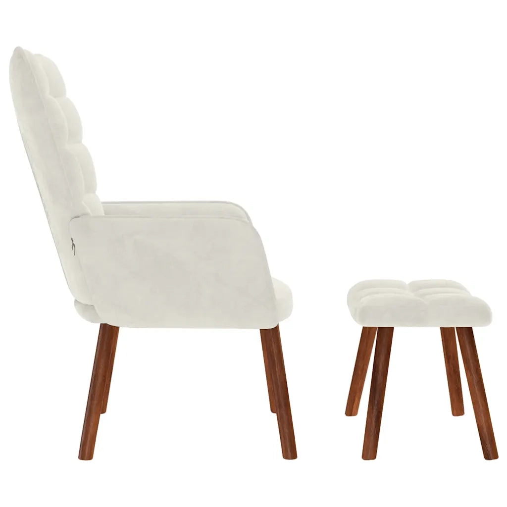 Poltrona Relax | Sedia Relax con Sgabello in Velluto Crema