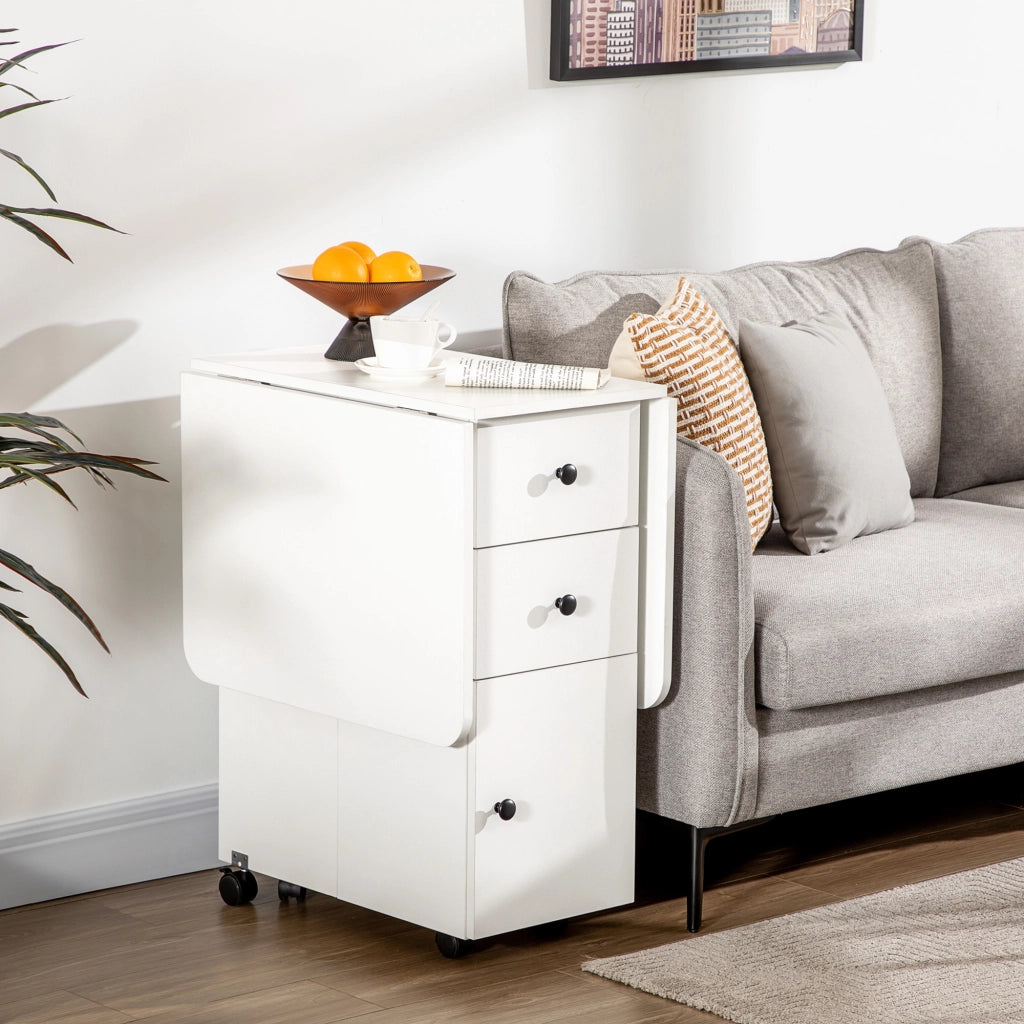 Tavolo da pranzo pieghevole con 2 cassetti e 1 ripiano ¨C Minimal ¨C bianco