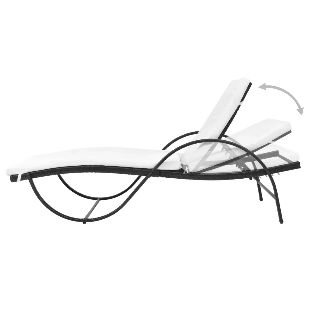 Lettino Prendisole con Cuscino in Polyrattan Nero 42884