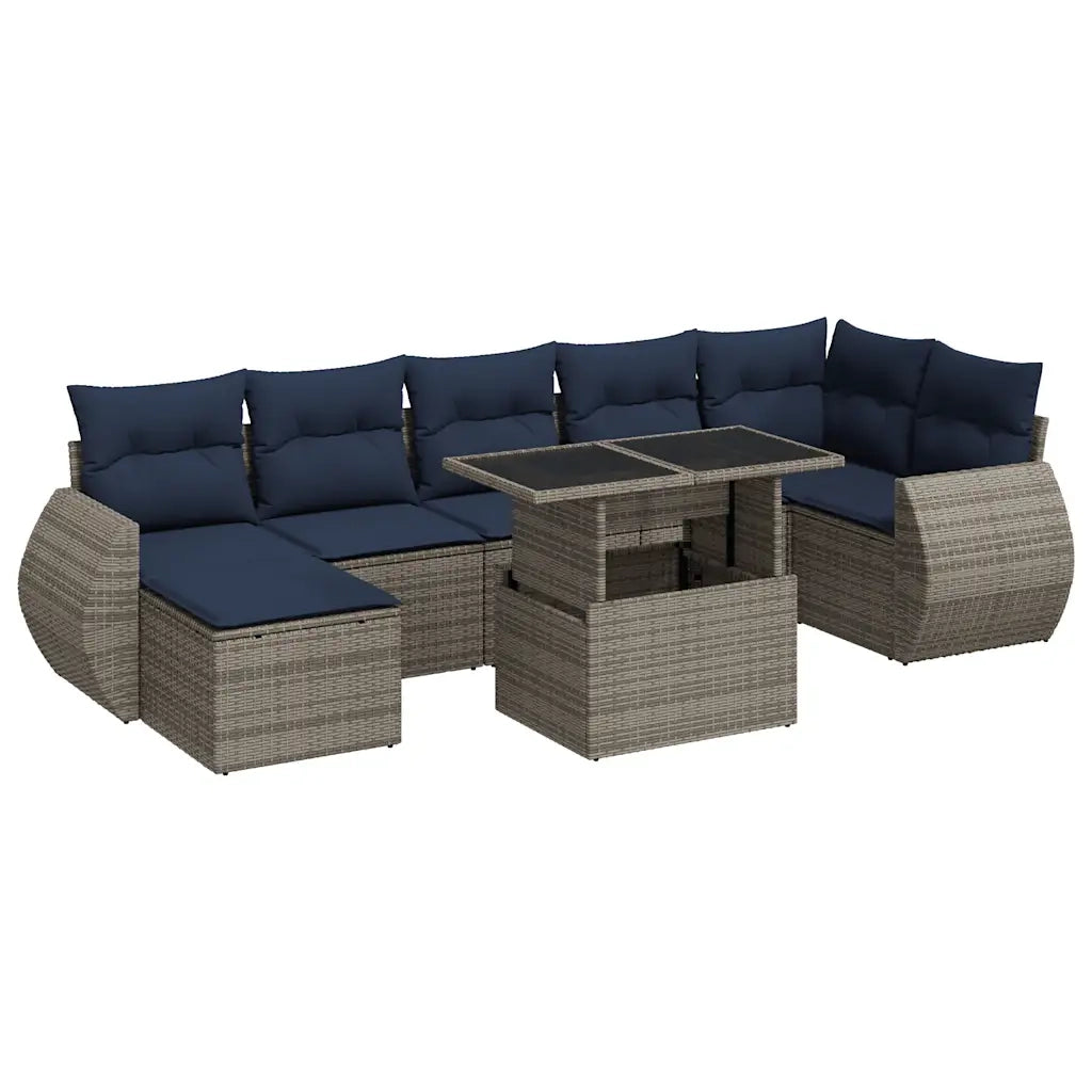Set Divano da Giardino 8pz con Cuscini Grigio Polyrattan Acacia 3326682