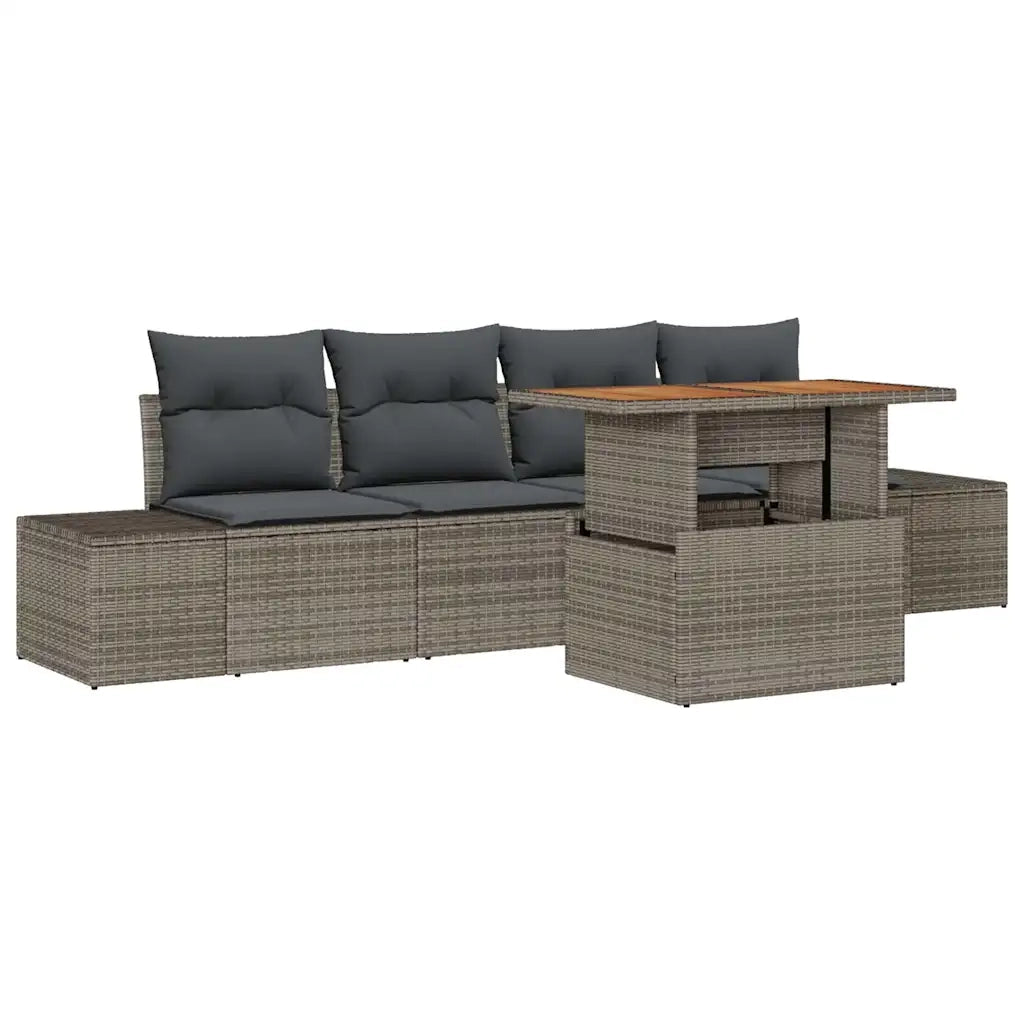 Set Divano da Giardino 5 pcs Grigio Poly Rattan 3358631