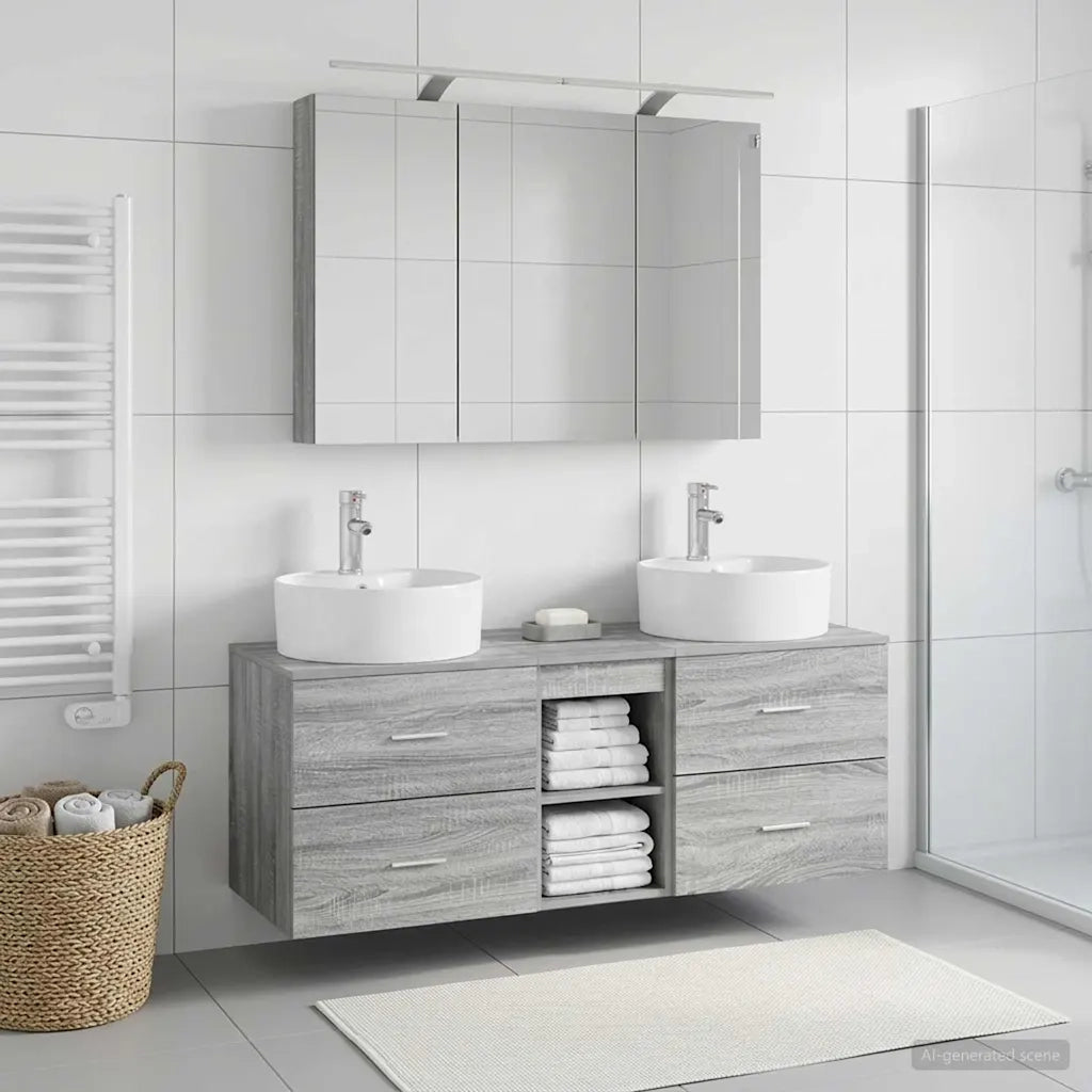 Set di mobili per il bagno 4 pz Sonoma grigio 3406900