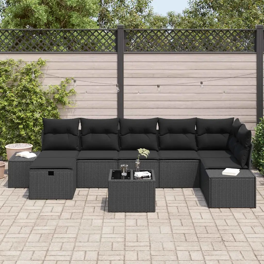 Set Divano da Giardino con cuscino 8 pcs Nero polyrattan