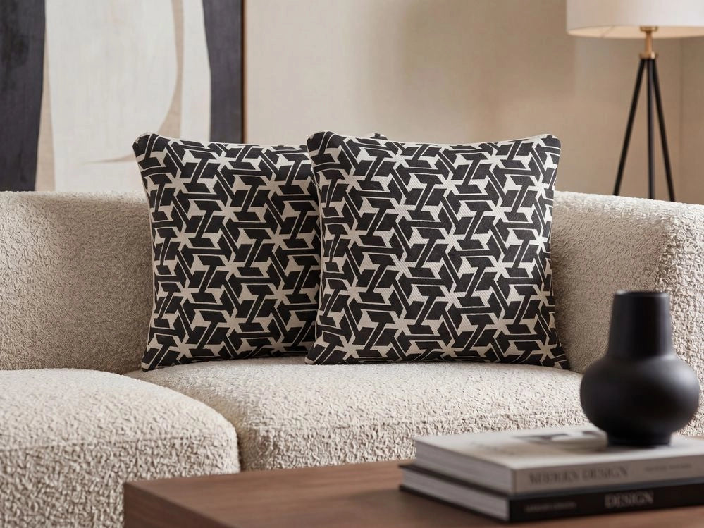 Set di 2 cuscini decorativi in cotone bianco e nero 45 x 45 cm federe rimovibili con imbottitura in poliestere