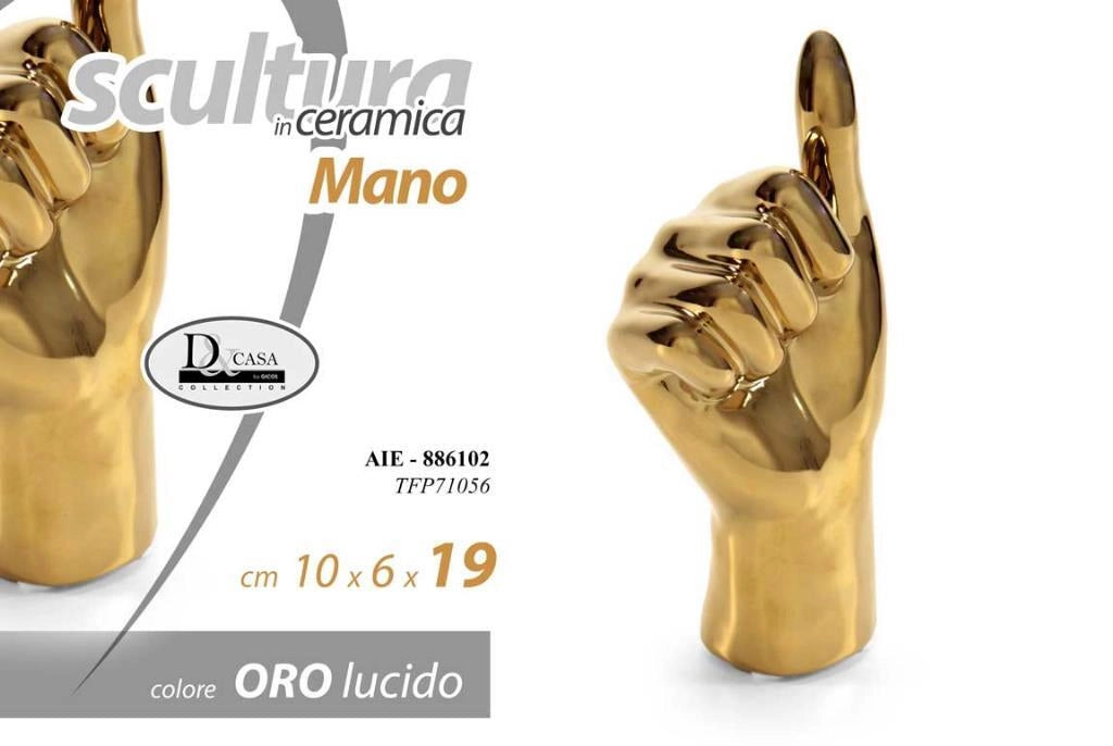 Decorazione Casa Scultura Mano Pollice OK Oro 10 x 6 x 19 cm